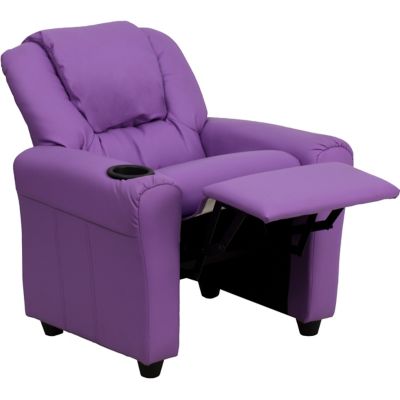 Image showing  Kids' Contemporary Vinyl Recliner with Cup Holder and Headrest