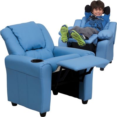 Flash Furniture Kids' Contemporary Vinyl Recliner with Cup Holder and Headrest, 90 lb -  DGULTKIDLTBLUEGG