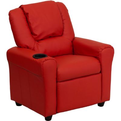 Flash Furniture Kids' Contemporary Vinyl Recliner with Cup Holder and Headrest, 90 lb -  DGULTKIDREDGG