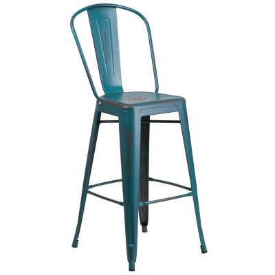 Flash Furniture High Metal Indoor/Outdoor Bar Stool with Backrest, 19 in. x 18 in. x 46 in.