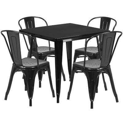 Flash Furniture 5 pc. Square Metal Indoor/Outdoor Table Set with 4 Stack Chairs, 31.5 in.