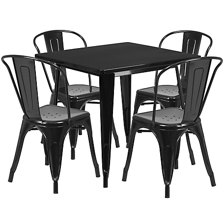 Flash Furniture 5 pc. Square Metal Indoor/Outdoor Table Set with 4 Stack Chairs, 31.5 in.
