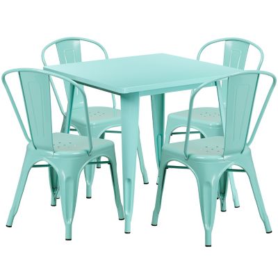 Flash Furniture 5 pc. Square Metal Indoor/Outdoor Table Set with 4 Stack Chairs, 31.5 in.
