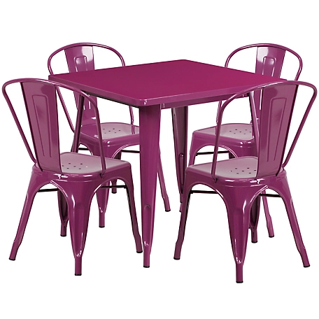 Flash Furniture 5 pc. Square Metal Indoor/Outdoor Table Set with 4 Stack Chairs, 31.5 in.