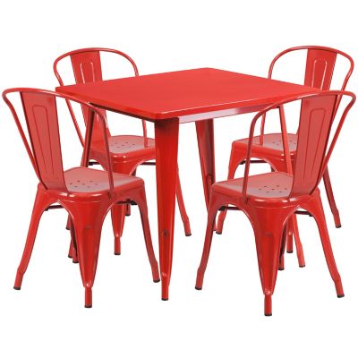 Flash Furniture 5 pc. Square Metal Indoor/Outdoor Table Set with 4 Stack Chairs, 31.5 in. Beautiful dining set