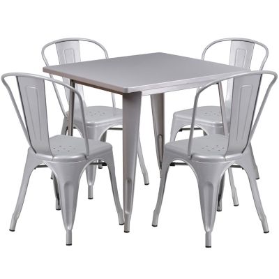 Flash Furniture 5 pc. Square Metal Indoor/Outdoor Table Set with 4 Stack Chairs, 31.5 in.