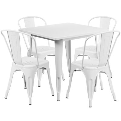 Flash Furniture 5 pc. Square Metal Indoor/Outdoor Table Set with 4 Stack Chairs, 31.5 in.