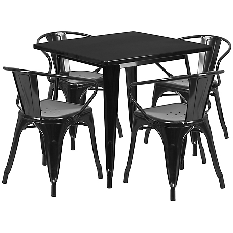 Flash Furniture 5 pc. Square Metal Indoor/Outdoor Table Set with 4 Arm Chairs, 31.5 in.