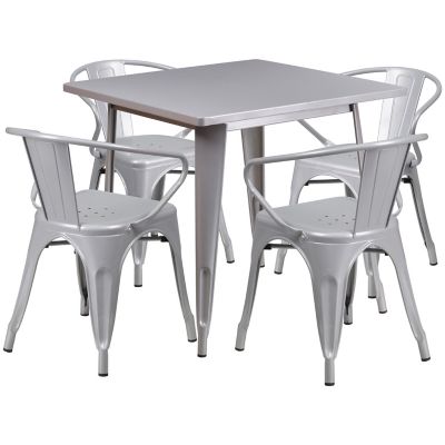 Flash Furniture 5 pc. Square Metal Indoor/Outdoor Table Set with 4 Arm Chairs, 31.5 in.