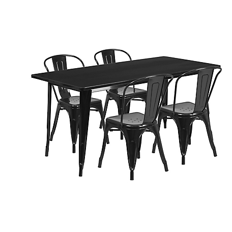 Flash Furniture 5 pc. Rectangular Metal Indoor/Outdoor Table Set with 4 Stack Chairs, 31.5 in. x 63 in.