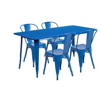 Flash Furniture 5 pc. Rectangular Metal Indoor/Outdoor Table Set with 4 Stack Chairs, 31.5 in. x 63 in.