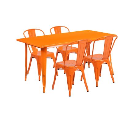 Flash Furniture 5 pc. Rectangular Metal Indoor/Outdoor Table Set with 4 Stack Chairs, 31.5 in. x 63 in.