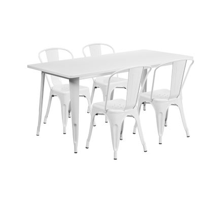 Flash Furniture 5 pc. Rectangular Metal Indoor/Outdoor Table Set with 4 Stack Chairs, 31.5 in. x 63 in.