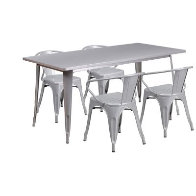 Image showing  5 pc. Rectangular Metal Indoor/Outdoor Table Set with 4 Arm Chairs, 31.5 in. x 63 in.