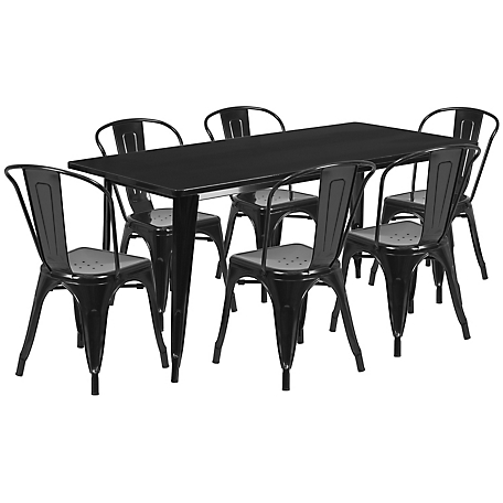 Flash Furniture 7 pc. Rectangular Metal Indoor/Outdoor Table Set with 6 Stack Chairs, 31.5 in. x 63 in.