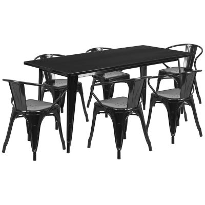 Flash Furniture 7 pc. Rectangular Metal Indoor/Outdoor Table Set with 6 Arm Chairs, 31.5 in. x 63 in.