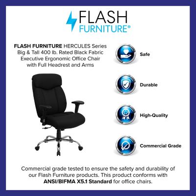 Image showing  HERCULES Series Big and Tall Executive Swivel Chair, Adjustable Arms, Black, 400 lb. Capacity, GO1235BKFABA