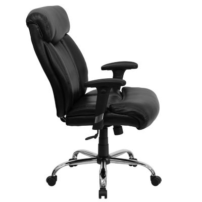 Image showing  HERCULES Series Big and Tall Leather Swivel Chair with Chrome Base, Black, 400 lb. Capacity