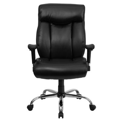 Image showing  HERCULES Series Big and Tall Leather Swivel Chair with Chrome Base, Black, 400 lb. Capacity