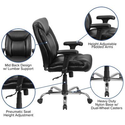 Image showing  HERCULES Series Big and Tall Executive Desk Swivel Chairs, Black, 400 lb. Capacity, GO2073LEA