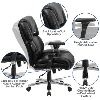 Image showing 5 th Flash Furniture HERCULES Big and Tall Executive Desk Swivel Chairs, Black, 400 lb. Capacity, GO2149LEA