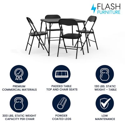 Image showing  5 pc. Black Folding Card Table and Chair Set, 33.5 in. x 33.5 in.