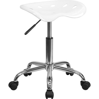 Flash Furniture Vibrant Tractor Seat and Chrome Stool, 360 Degrees, White