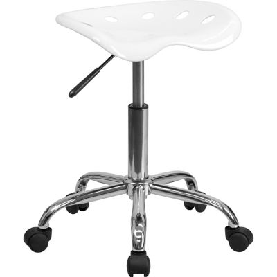 Flash Furniture 360-Degree Vibrant Tractor Seat and Chrome Stool, 25-3/4 in., White