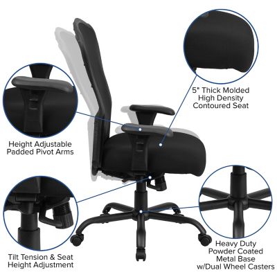 Image showing  HERCULES Series Big and Tall Executive Desk Swivel Chairs, Black, 400 lb. Capacity, LQ3BK