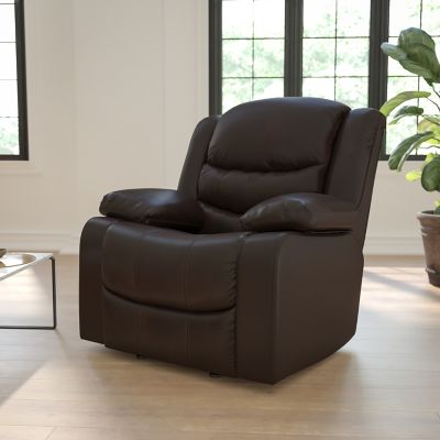 Flash Furniture Plush Brown Leather Lever Rocker Recliner with Padded Arms, 5 in. of CA 117 Fire Retardant Foam