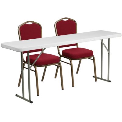 Flash Furniture 3 pc. Plastic Folding Training Table Set with 2 Trapezoidal Stack Chairs, 72 in. x 18 in. x 29 in., Burgundy