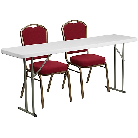 Flash Furniture 3 pc. Plastic Folding Training Table Set with 2 Trapezoidal Stack Chairs, 72 in. x 18 in. x 29 in., Burgundy