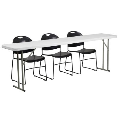 Flash Furniture 4 pc. Plastic Folding Training Table Set with 3 Plastic Folding Chairs, 96 in. x 18 in. x 29 in. Black