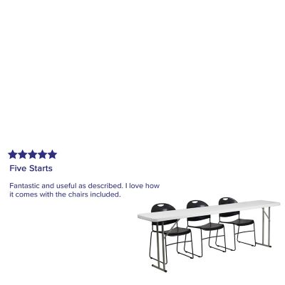 Image showing  4 pc. Plastic Folding Training Table Set with 3 Plastic Folding Chairs, 96 in. x 18 in. x 29 in. Black