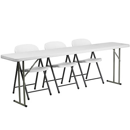 Flash Furniture 4 pc. Plastic Folding Training Table Set with 3 Plastic Folding Chairs, 96 in. x 18 in. x 29 in. White