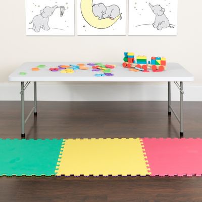 Flash Furniture Kids' Plastic Rectangular Folding Table, 4.93 ft., Granite White