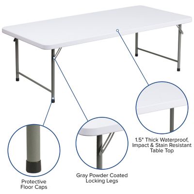 Image showing  Kids' Plastic Rectangular Folding Table, 4.93 ft., Granite White