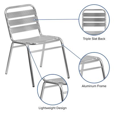 Image showing  Commercial Aluminum Indoor/Outdoor Restaurant Stack Chair with Triple Slat Back, 25 in. x 19-1/2 in. x 30 in.