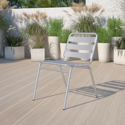 Image showing  Commercial Aluminum Indoor/Outdoor Restaurant Stack Chair with Triple Slat Back, 25 in. x 19-1/2 in. x 30 in.