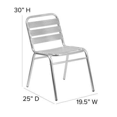 Image showing  Commercial Aluminum Indoor/Outdoor Restaurant Stack Chair with Triple Slat Back, 25 in. x 19-1/2 in. x 30 in.
