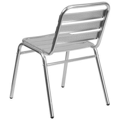 Image showing  Commercial Aluminum Indoor/Outdoor Restaurant Stack Chair with Triple Slat Back, 25 in. x 19-1/2 in. x 30 in.