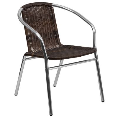 Flash Furniture Commercial Aluminum and Rattan Indoor/Outdoor Restaurant Stack Chair, 22 in. x 21-3/4 in. x 29 in.