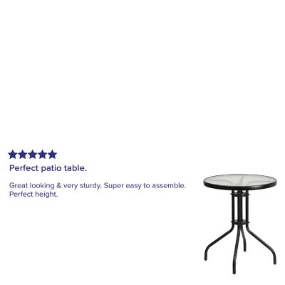 Image showing  23.75 in. Tempered Glass Metal Round Patio Table for 2 People