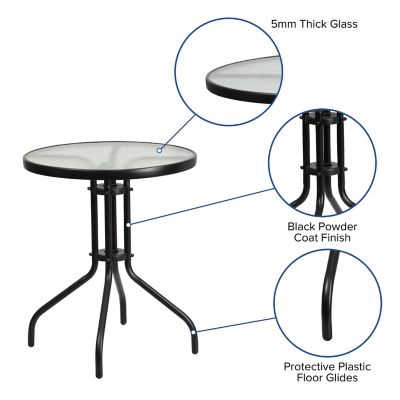 Image showing  23.75 in. Tempered Glass Metal Round Patio Table for 2 People