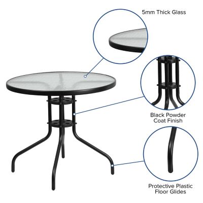 Image showing  Round Tempered Glass Metal Table, 31.5 in. x 28 in.