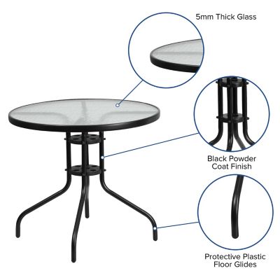 Flash Furniture Round Tempered Glass, Outdoor Glass Top Table Parts