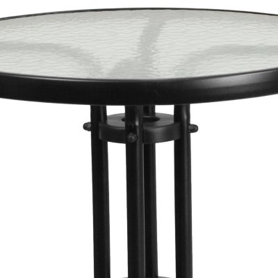 Image showing 5 th Flash Furniture 3 pc. 23.75 in. Round Glass Metal Table with 2 Black Metal Aluminum Slat Stack Chairs