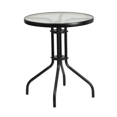 Image showing 6 th Flash Furniture 3 pc. 23.75 in. Round Glass Metal Table with 2 Black Metal Aluminum Slat Stack Chairs