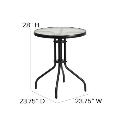 Image showing  3 pc. 23.75 in. Round Glass Metal Table with 2 Black Rattan Stack Chairs