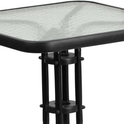 Image showing 5 th Flash Furniture 3 pc. Square Glass Metal Table with 2 Black Metal Aluminum Slat Stack Chairs, 23.5 in.